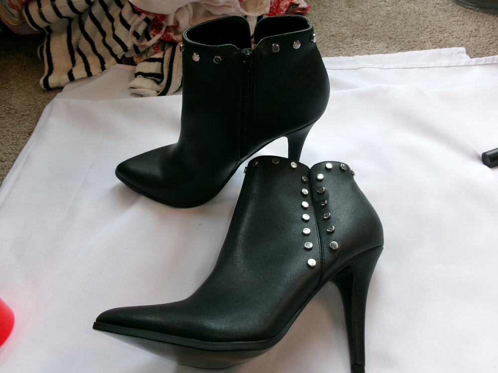 Fergalicious Captain Black Studded Ankle Booties Stiletto Heel Women's 9.5